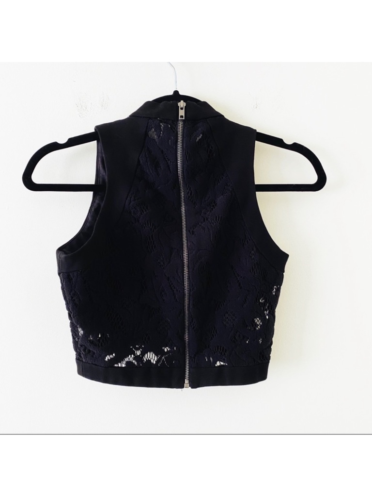 Brand New Parker Donner Black Mock Neck Zipper Back Crop Tank Top (Lace Details) — image 5 of 5